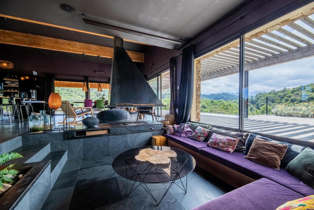 Salon encastré avec cheminée - Villa Nature - Espaces de vie